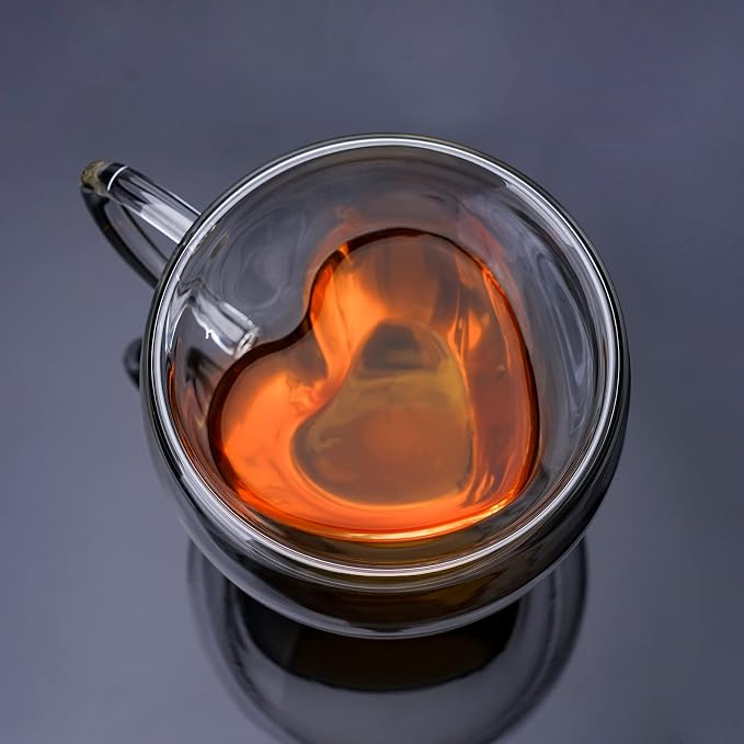 Heart Shaped Double Walled Insulated Glass Coffee Mugs or Aesthetic Tea Cups - Image 4