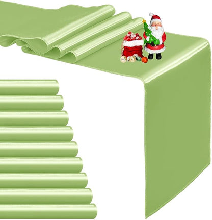 10-Pack Green Satin Table Runner 12 x 108 Inch Long Bright and Smooth Silk by Pufogu