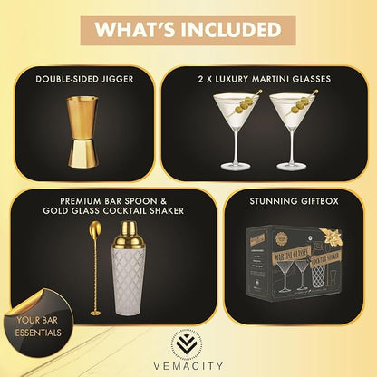 VEMACITY - Luxury Cocktail Shaker Set - Gold Glass Cocktail Shaker - Image 3