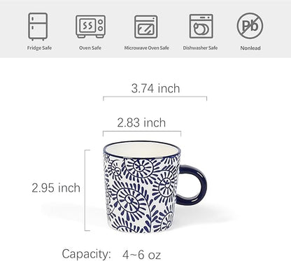 Selamica Ceramic Espresso Cups Set of 4, Vintage Blue | 5 Oz Espresso Mugs - Image 2