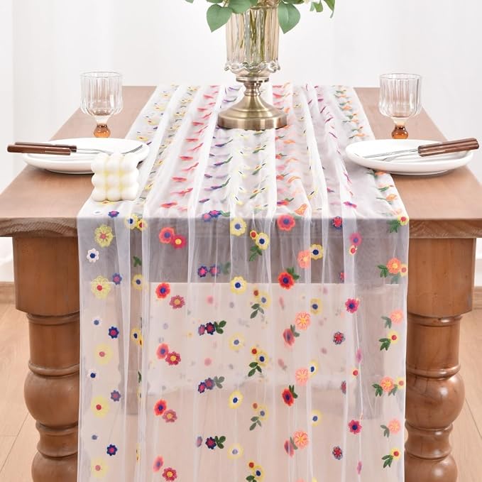 Flower Table Runner Floral Daisy Summer Birthday Party Garden Wedding Decor | - Image 2