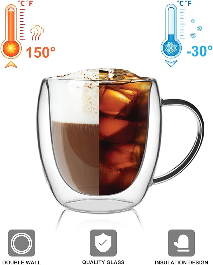 LIBWYS 2 Pack Double Walled Coffee Cups Glasses Mug, 8.5oz Borosilicate | - Image 7
