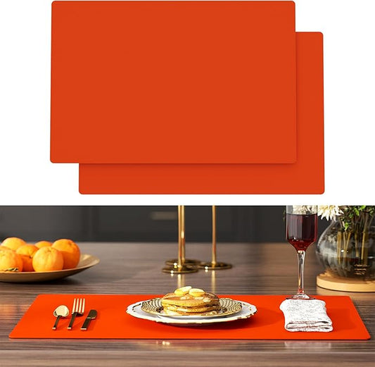 2-Pack Extra Thick Silicone Counter Mats - 24”x16” Large Heat Resistant Kitchen Countertop Protector, Non-Slip Hot Pad Trivet for Air Fryer, Hot Pots & Pans, Coffee Maker(Orange)
