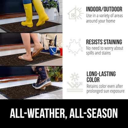 GORILLA GRIP 100% Waterproof All-Season WeatherMax Doormat, 47x35, US Designed Natural Rubber, Stain and Fade Resistant, Low Profile Indoor Outdoor Door Mats, Easy Clean Patio Mat, Dark Brown Pebble