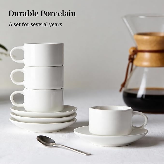 DOWAN 2.5 OZ Stackable Espresso Cups, Porcelain Coffee Cups - Image 6