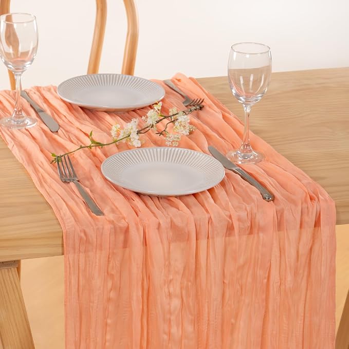 2 Pack Peach Pink Cheesecloth Table Runner 10ft Coral Sheer Gauze Decor | - Image 4