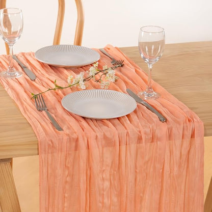 3 Pack Peach Pink Cheesecloth Table Runner 10ft Coral Sheer Gauze Decor | - Image 2