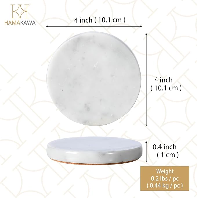 Real Natural Marble Coasters Set of 4, Carrara White Coaster 4 inch, Modern - Image 3