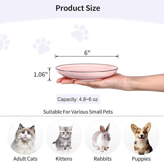 Selamica Ceramic Cat Food Bowl, 6 Inch Cat Bowls Whisker Friendly, Shallow Wide Kitten Plates for Food and Water, Set of 6, Gradient Color