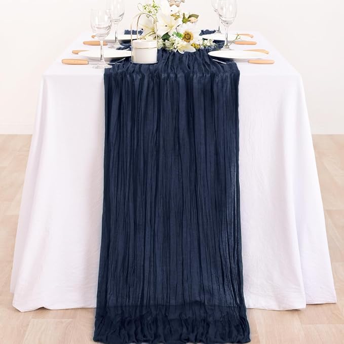 2 Pack Navy Blue Cheesecloth Table Runner 10ft Rustic Outdoor Decor | - Image 6
