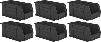 Hudson Exchange 11" x 5-1/2" x 5" (6 Pack) Plastic Stackable Storage Bin and Hanging Container, Black