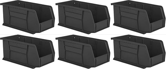 Hudson Exchange 11" x 5-1/2" x 5" (6 Pack) Plastic Stackable Storage Bin and Hanging Container, Black