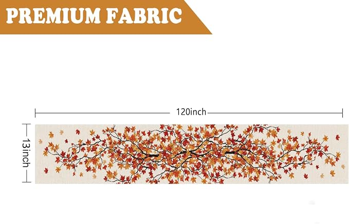 Fall Table Runner Maple Leaf Seasonal Autumn Burlap Table Decoration Holiday - Image 2