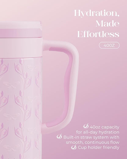 40 oz Insulated Tumbler with Handle and Push-Button Straw Lid, Stainless Steel - Image 5