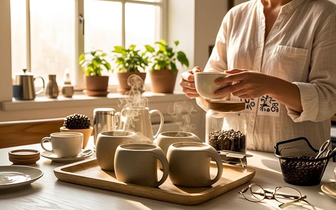 Ceramic Cappuccino Cups with Handle, Natural Beige, 6 oz, Clay Espresso Cups - Image 7