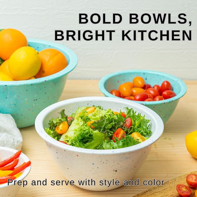 Confetti Melamine Mixing Nesting Bowls Set, 4 Piece 18oz to 4qt Mint | Colorful - Image 3