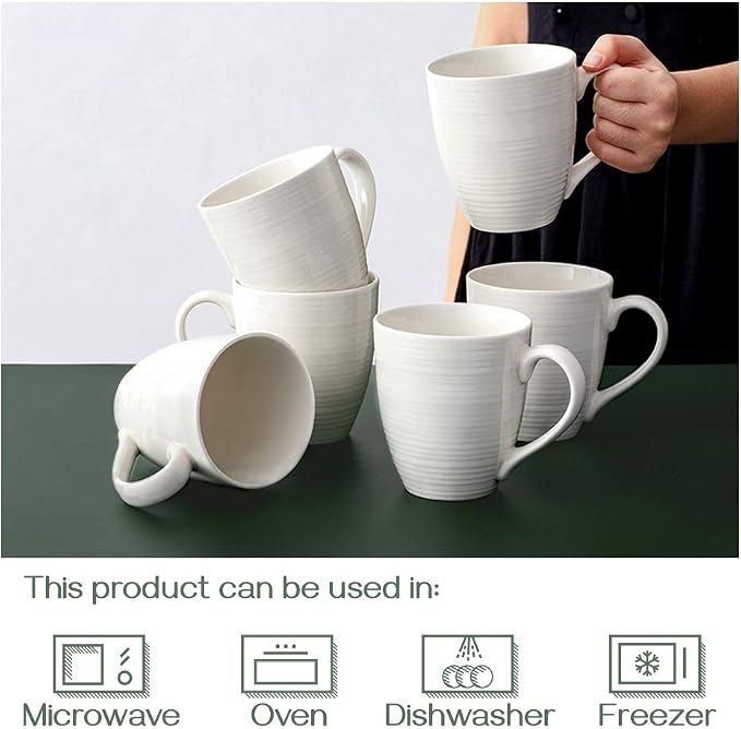 DOWAN Coffee Mugs, 17 Oz Coffee Mug Set of 6, Corrugated Tea Mugs - Image 5