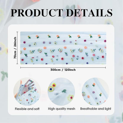 Artoid Mode Sky Blue Floral Gauze Embroidery Table Runner 120 Inch 10FT | Tulle - Image 7