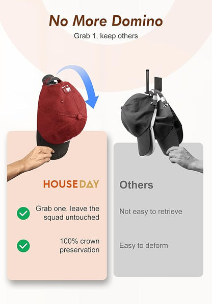 HOUSE DAY Adhesive Hat Hooks for Wall 16 Pack, Strong Hat Rack for Baseball Cap Display Organizer, Hats Holder for Wall, Door, Closet, No Drilling, Black