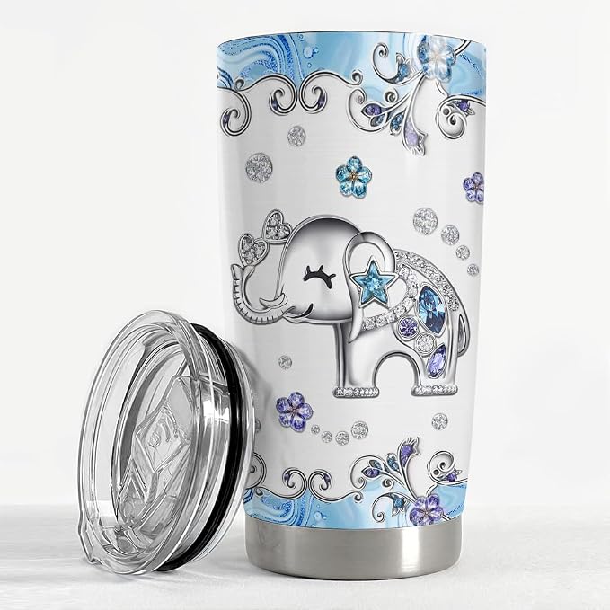 SANDJEST Elephant Tumbler 20oz Jewelry Drawings Stainless Steel Insulated - Image 3