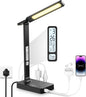 Infiway Desk Lamp with USB Charging Port: LED Stepless Dimmable Eye Caring Desk Light for Home Office - 1 Type-C, 1 USB-A Charging Port, 2 AC Power Outlets, Multiple Light Modes for Study and Bedroom