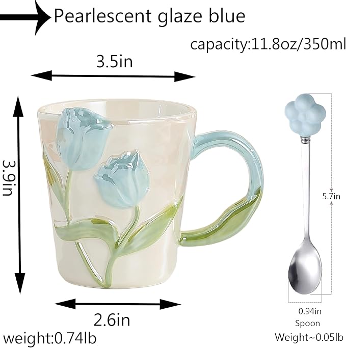Floral Ceramic Coffee Mug 11.8 Oz Espresso Cup, Cute Flower Tea Cup - Image 2
