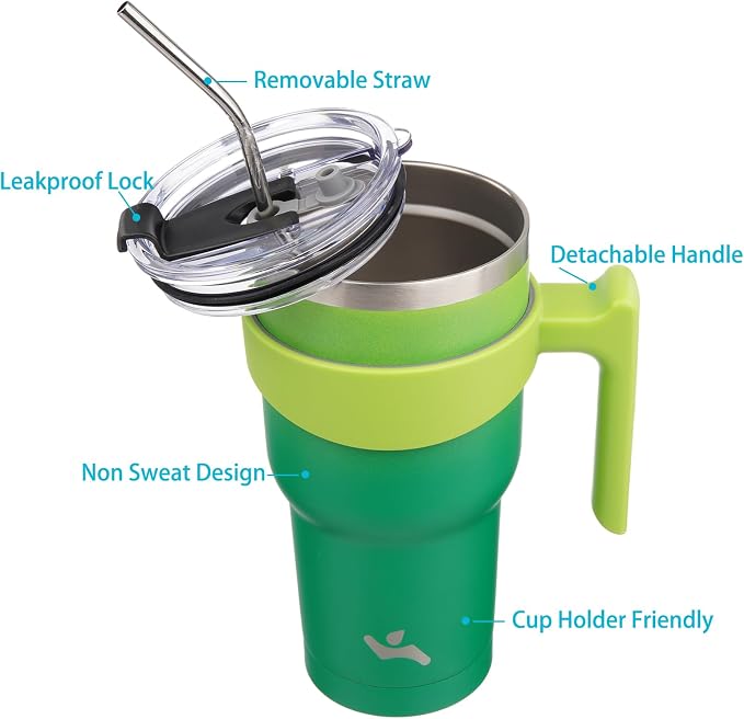 Konokyo 30 oz Tumbler with Handle and Straw, Insulated Travel Mug | Matcha - Image 2