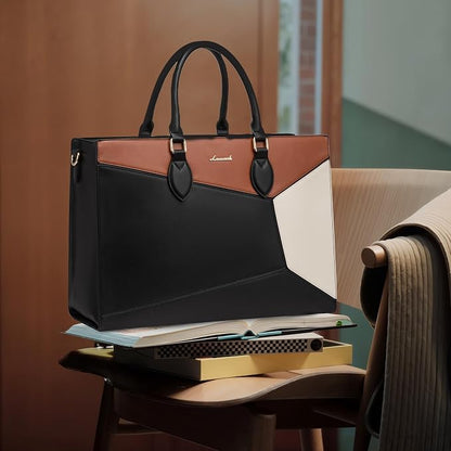 LOVEVOOK Laptop Bag for Women, 17 lnch Waterproof Lightweight Leather Tote Bag - Image 3
