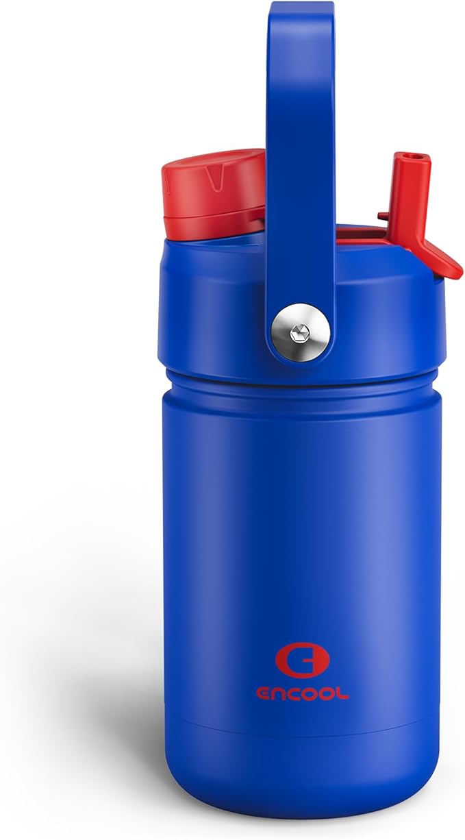 Kids Insulated Water Bottle - 12oz Stainless Steel Water Bottle with Dual Spouts by ENCOOL