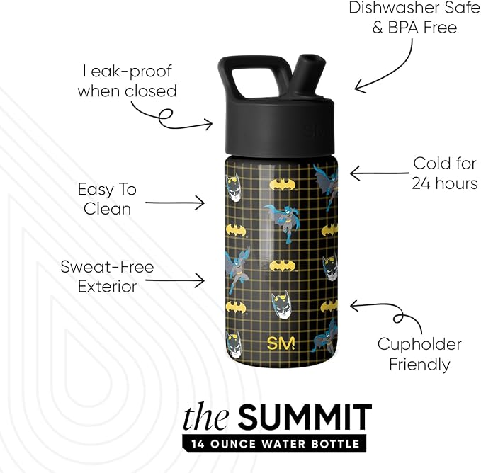 Simple Modern Batman Kids Water Bottle & Toddler Cup | 14oz | Insulated - Image 2