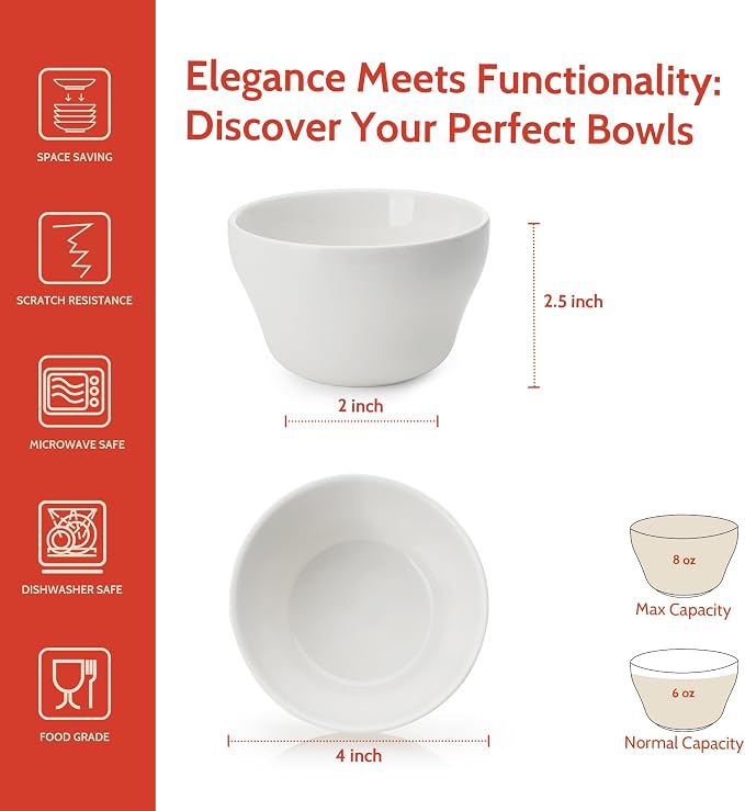Sweese Set of 6 Porcelain Bouillon Cups, 8 Ounce Capacity, 6.0 Count - Image 2