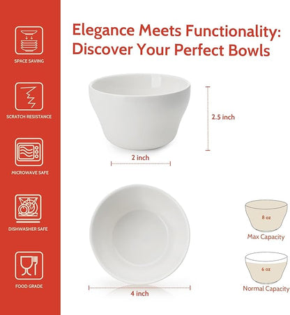 Sweese Set of 6 Porcelain Bouillon Cups, White High-Grade Durable Professional, 6.0 Count