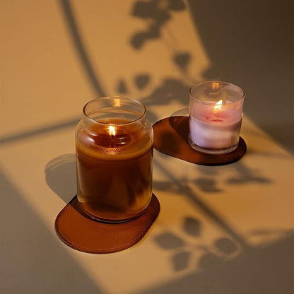 OLETHA Aesthetic Oval Drink Coasters, Tan | Faux leather coasters - Image 6