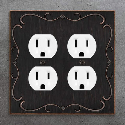 Henne Bery French Cabriole Decorative Wall Plate Switch Plate Outlet Cover (Double Duplex, Aged Bronze)