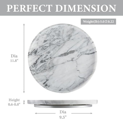 Koville Italian Natural Marble Lazy Susan, Round Marble Turntable Organizer for Spices, Rotating Cheese Board for Dining Table Display, Kitchen Countertop Spinning Serving Tray-Arabescato(White)