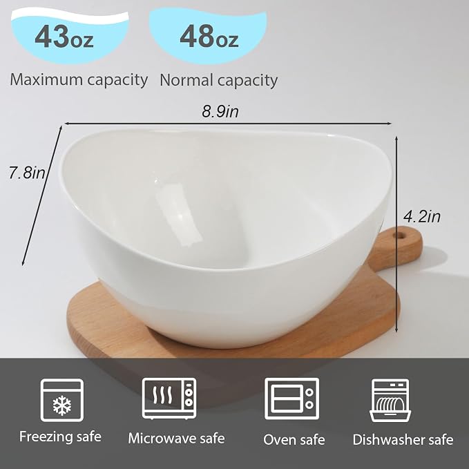 Samsle Porcelain Large Serving Bowl Set, 48 Oz Big Salad bowls, Large Serving - Image 3