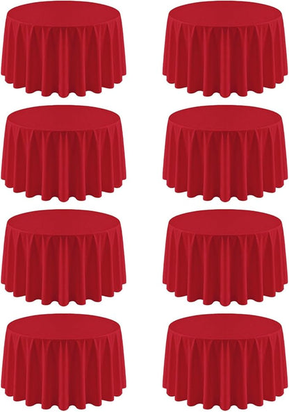 8 Pack Red Round Tablecloth 120 Inch Valentine’s Day Red Table Cloth, Washable Polyester Fabric Stain and Wrinkle Resistant Table Cover for Party Wedding Buffet Dining Banquet Anniversary