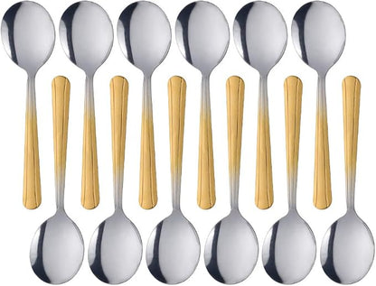 Bouillon Spoons Set of 12, 5.9 Inch Stainless Steel Soup Spoon, Metal Round by KitchenDining