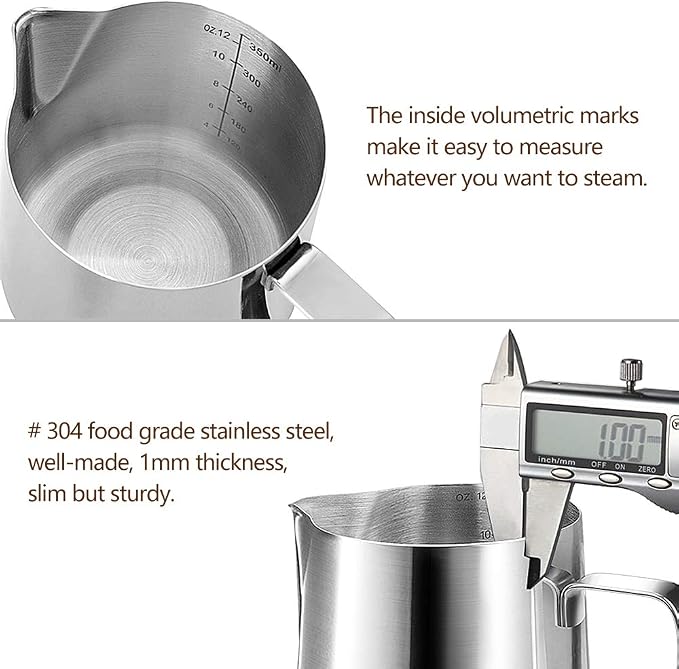 HOOMIL Milk Frothing Pitcher, 12oz/20oz/32oz 304 Stainless Steel | Steaming - Image 4