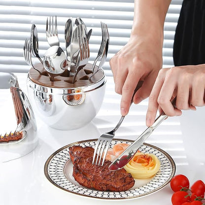 24pcs Stainless Steel Flatware Set, Rose Shape Cutlery Set, Mirror Polished - Image 5