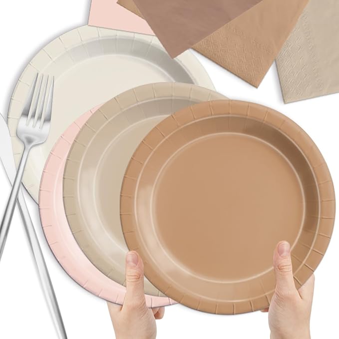 CMUSKO Boho Baby Shower Decorations-150Pcs Gradient Brown Plates and Napkins - Image 5