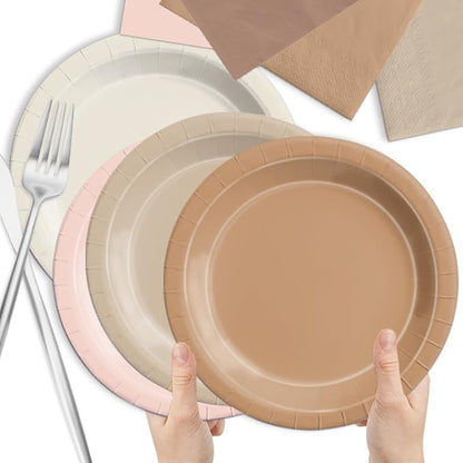 CMUSKO Boho Baby Shower Decorations-150Pcs Gradient Brown Plates and Napkins - Image 5