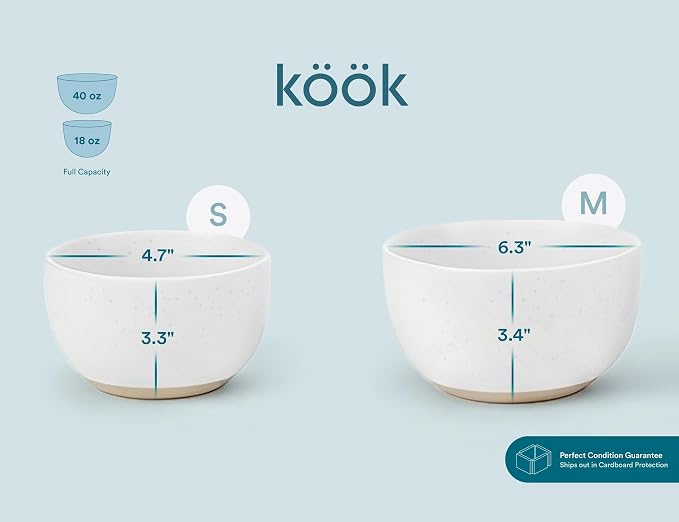 KooK Mixing Bowls, Ceramic Nesting Bowls, Stoneware Kitchen Bowls, - Image 8