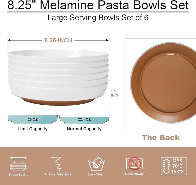 Webbylee 8.25" Melamine Deep Plates Set of 6-28oz Melamine Large Salad - Image 2