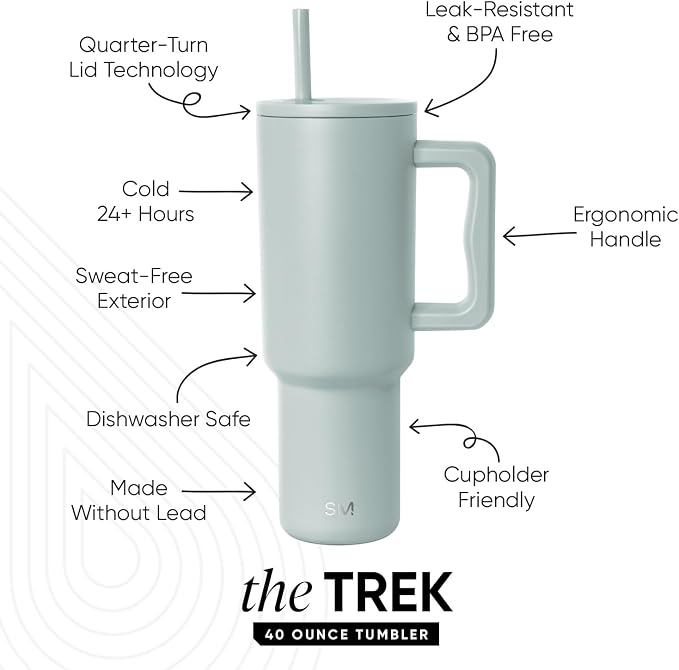 Simple Modern Tumbler with Handle and Straw | 40oz | Green | Trek Tumbler - Image 2