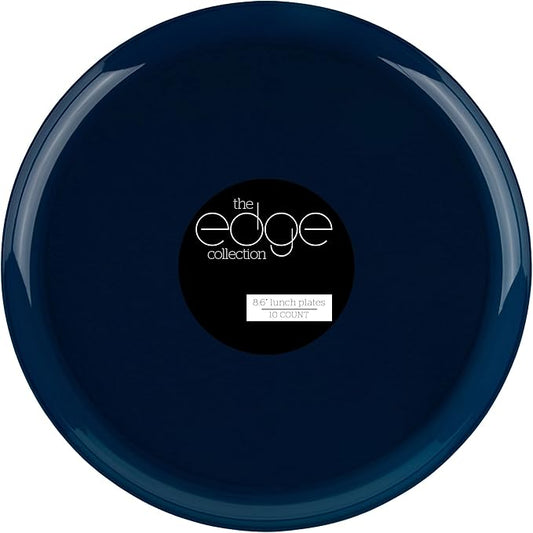[30 Pack 8.6''] Dark Blue Plastic Party Plates Edge Collection Premium heavyweight Elegant Disposable Tableware Dishes