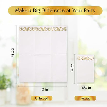 Vplus 200 Pack Paper Napkins Guest Towels Disposable Premium Quality 3-ply Dinner Napkins Disposable Soft, Absorbent, Perfect for Kitchen, Wedding, Parties, Dinners or Events (Gold)