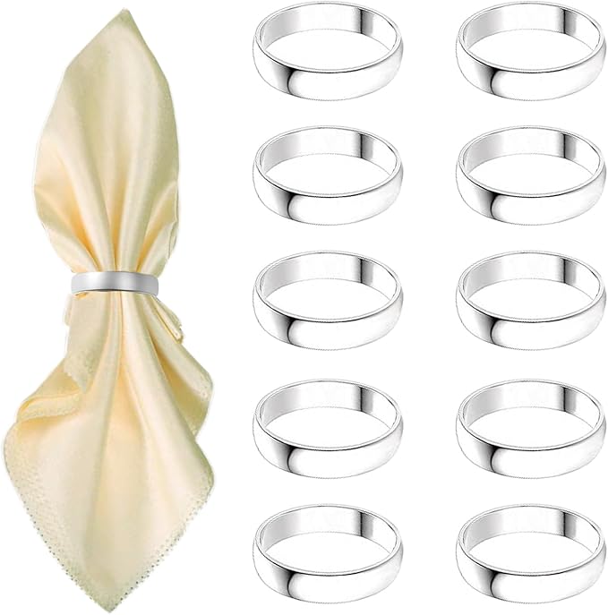Silvery Napkin Rings-10 Pcs Stainless Steel Napkin Rings | Metal Napkin Ring by GERILKAI