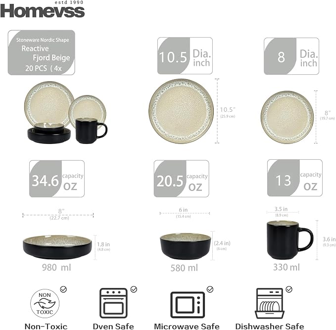 HomeVss 20-Piece Dinnerware Set - Image 4