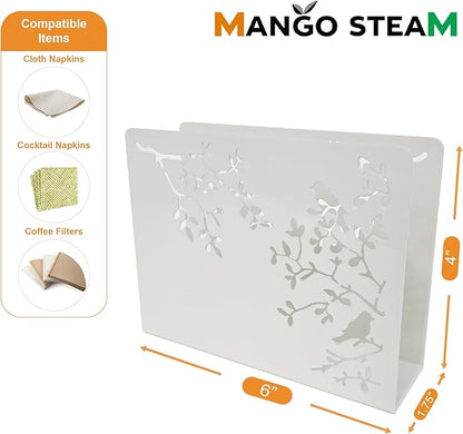 Mango Steam Tabletop Napkin/Tissue & Letter Holder for Home, Kitchen, Restaurants (Songbird, White)